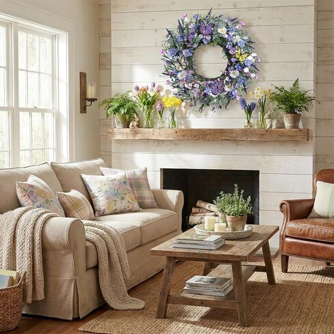 24 Inch Spring Wreaths for Front Door, Artificial Daisy and Lavender Flower Wreaths, Daisy Floral Twig Front Door Wreaths, Spring and Summer Wreaths for Front Door Lavender Home Wall Decor, Purple in Saudi Arabia