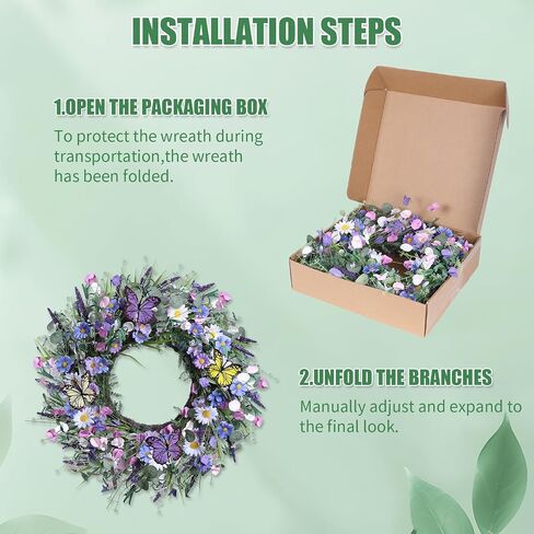 24 Inch Spring Wreaths for Front Door, Artificial Daisy and Lavender Flower Wreaths, Daisy Floral Twig Front Door Wreaths, Spring and Summer Wreaths for Front Door Lavender Home Wall Decor, Purple in Saudi Arabia
