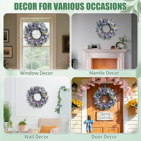 24 Inch Spring Wreaths for Front Door, Artificial Daisy and Lavender Flower Wreaths, Daisy Floral Twig Front Door Wreaths, Spring and Summer Wreaths for Front Door Lavender Home Wall Decor, Purple in Saudi Arabia