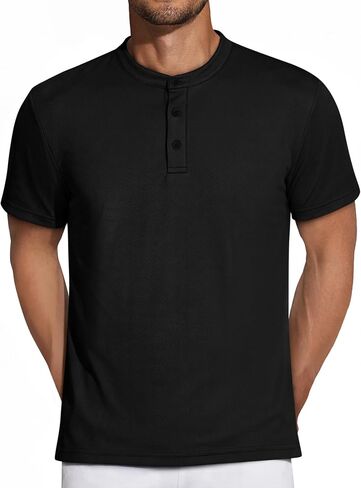 Men's Henley Shirts Short Sleeve Stretchy Knit Texture Shirt Moisture Wicking 3 Buttons Tee Summer Classic Top in Saudi Arabia