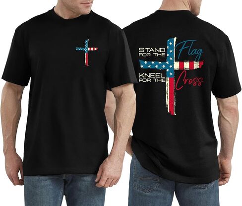 4th of July Shirts for Men: Patriotic Christian T Shirts American Flag Shirt Jesus Faith Religious Tee Cross Print Tops in Saudi Arabia