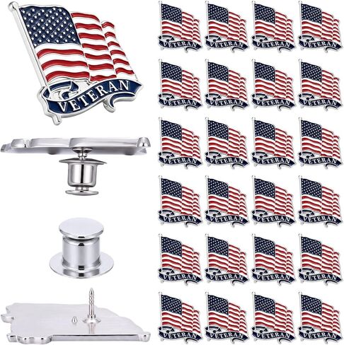 Tondiamo 24 Pcs American Flag Lapel Pin Silver Veteran Pin Bulk Military Flag Badge Metal Enamel Souvenir Gifts for Hat Bag Memorial Day 250th Anniversary in Kuwait