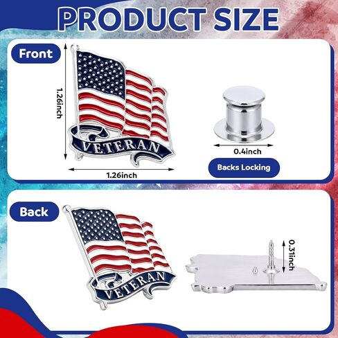 Tondiamo 24 Pcs American Flag Lapel Pin Silver Veteran Pin Bulk Military Flag Badge Metal Enamel Souvenir Gifts for Hat Bag Memorial Day 250th Anniversary in Kuwait