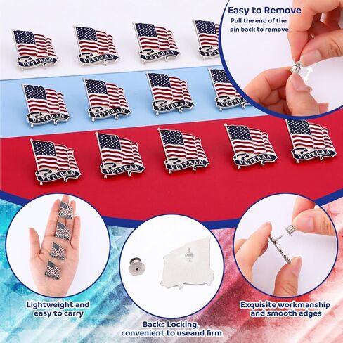 Tondiamo 24 Pcs American Flag Lapel Pin Silver Veteran Pin Bulk Military Flag Badge Metal Enamel Souvenir Gifts for Hat Bag Memorial Day 250th Anniversary in Kuwait
