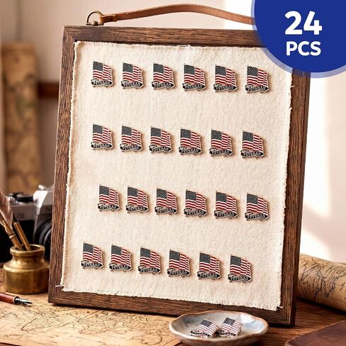 Tondiamo 24 Pcs American Flag Lapel Pin Silver Veteran Pin Bulk Military Flag Badge Metal Enamel Souvenir Gifts for Hat Bag Memorial Day 250th Anniversary in Kuwait