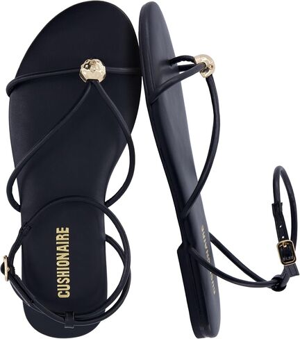 CUSHIONAIRE Tory Strappy Flat Sandals for Women, Toe Ring Sandals with Adjustable Buckle Ankle Strap, Wrap Style in Kuwait