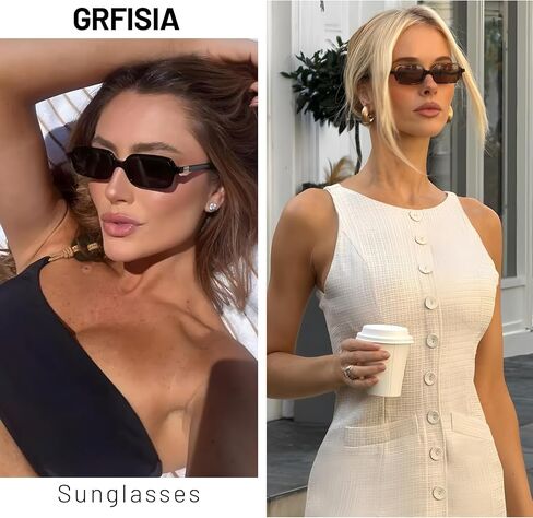 GRFISIA Retro Rectangular Sunglasses for Women Trendy Narrow Small 90s Style Square Frame Sun Glasses UV Protection in Kuwait