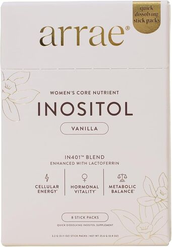 Arrae Inositol Supplement for Women - Supports Healthy Hormonal Balance, Regular Cycles, & Ovarian Health - 40:1 Myo & D-Chiro Raton with Lactoferrin & Folate - Vanilla Flavor - 8 Pack in Saudi Arabia