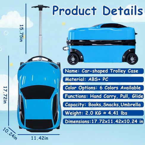 Carry-On Suitcase with Wheels – Car-Style Hard Shell Luggage with Integrated Seat, Lightweight Rolling Travel Bag, ABS+PC Shell, Airline Approved in Kuwait