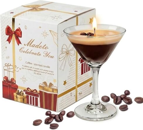 Espresso Martini Candle in Reusable Glass | Strong Scented Natural Soy Wax Coffee Candle, Home & Bedroom Decor | Unique Gifts for Women & Girls for Birthday, Valentine‘s Day, Mother’s Day in Saudi Arabia