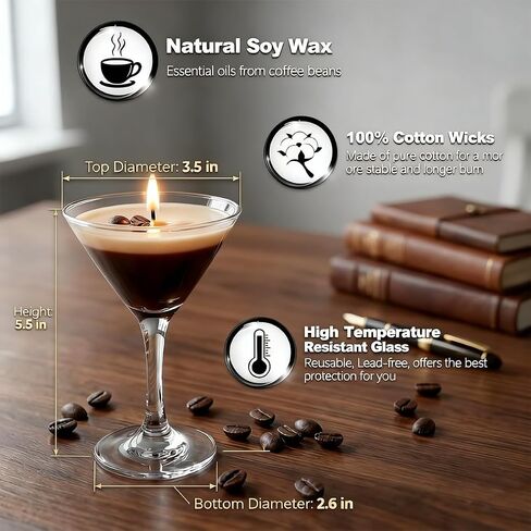 Espresso Martini Candle in Reusable Glass | Strong Scented Natural Soy Wax Coffee Candle, Home & Bedroom Decor | Unique Gifts for Women & Girls for Birthday, Valentine‘s Day, Mother’s Day in Saudi Arabia