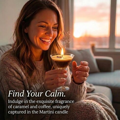 Espresso Martini Candle in Reusable Glass | Strong Scented Natural Soy Wax Coffee Candle, Home & Bedroom Decor | Unique Gifts for Women & Girls for Birthday, Valentine‘s Day, Mother’s Day in Saudi Arabia