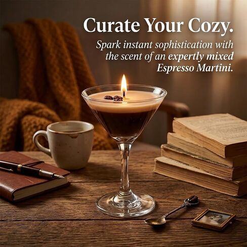 Espresso Martini Candle in Reusable Glass | Strong Scented Natural Soy Wax Coffee Candle, Home & Bedroom Decor | Unique Gifts for Women & Girls for Birthday, Valentine‘s Day, Mother’s Day in Saudi Arabia