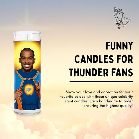 SGA Celebrity Glass Jar Candle – Unscented Handmade Soy Wax Votive Candle – Unique Gift for Thunder Fans – Home Decor Collectible for Living Room & Office – 8 Inch in Saudi Arabia