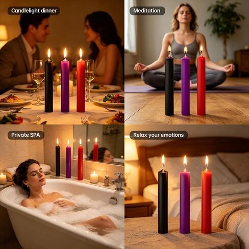 Low Temperature Candle Set - 3 Pack (Red, Purple, Black), Smooth Drip Candles for Deep Relaxation, Cozy Home Ambiance & Mood Lighting in Saudi Arabia