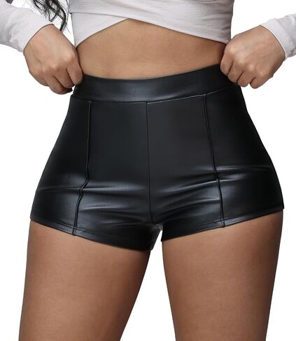 Women's Faux Leather High Waist Stretchy Shorts Skinny Bodycon Hot Pants Sexy Bottom Party Club Wear Outfit in Saudi Arabia