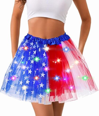 4th of July Tutu Skirt Light Up Red White Blue Star Tutus Women Independence Day USA Flag Skirts Tulle Dance Costume in Saudi Arabia