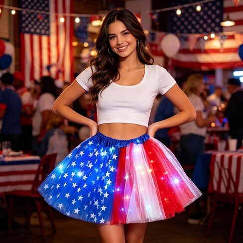 4th of July Tutu Skirt Light Up Red White Blue Star Tutus Women Independence Day USA Flag Skirts Tulle Dance Costume in Saudi Arabia