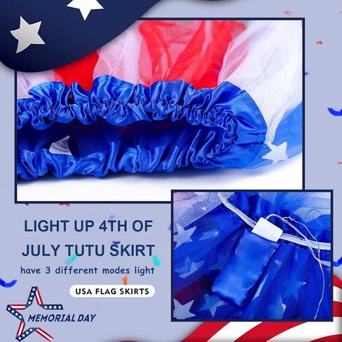4th of July Tutu Skirt Light Up Red White Blue Star Tutus Women Independence Day USA Flag Skirts Tulle Dance Costume in Saudi Arabia