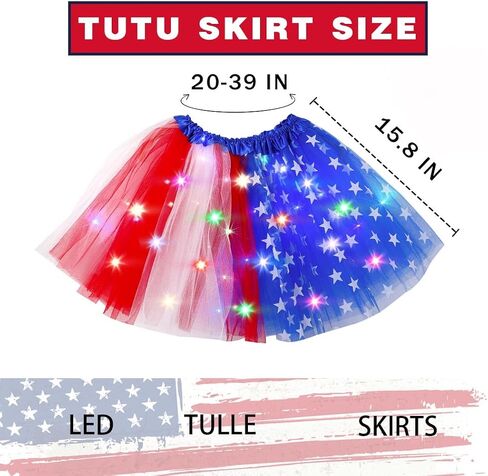 4th of July Tutu Skirt Light Up Red White Blue Star Tutus Women Independence Day USA Flag Skirts Tulle Dance Costume in Saudi Arabia
