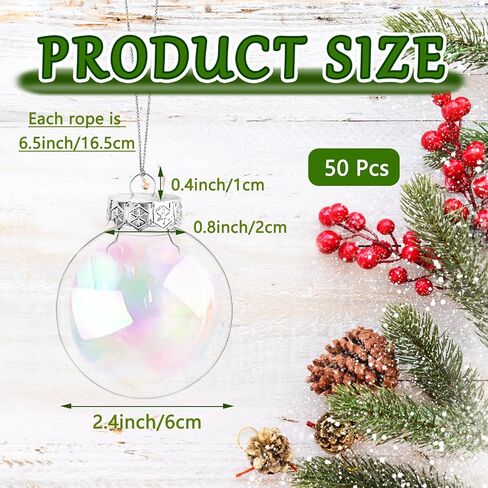 50 Pcs Iridescent Ornaments Balls,2.4 Inch Clear Christmas Rainbow Ball,Plastic Hanging Ornaments Balls for Xmas Tree,DIY,Wedding,Halloween,Home Decor in Saudi Arabia