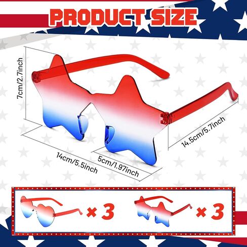 6 PCS 4th of July Party Sunglasses, Patriotic Novelty Glasses Red White Blue American Flag Photo Props for Independence Day Memorial Day Party Favors in Saudi Arabia