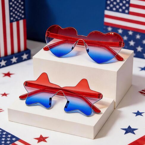 6 PCS 4th of July Party Sunglasses, Patriotic Novelty Glasses Red White Blue American Flag Photo Props for Independence Day Memorial Day Party Favors in Saudi Arabia