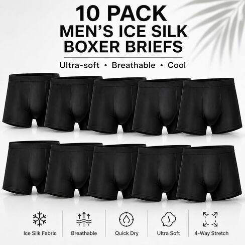 10pcs Men's Ice Silk Sexy Seamless Boxer Briefs Shorts Underwear,Underwear Comfortable Ultra-thin Breathable Male Underpants in Kuwait