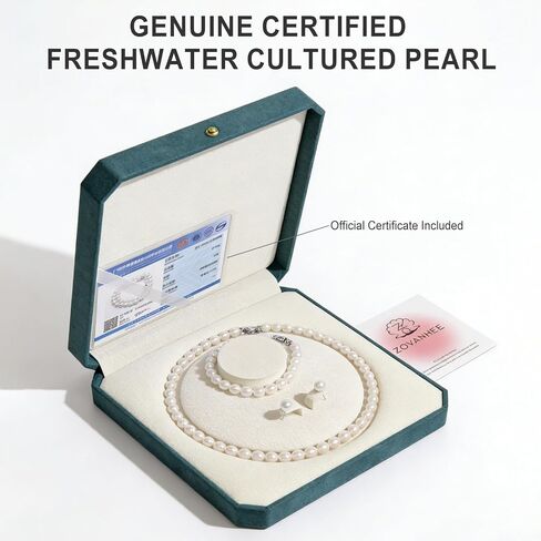 Freshwater Cultured Pearl Necklace Set Includes Bracelet and Stud Earrings - Genuine Pearl Jewelry Gifts for Women, for Mother's Day, Valentine's Day, Birthday in Saudi Arabia