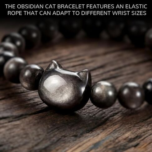Huwena 3 Pcs Black Obsidian Cat Jewelry Set for Women, Graduation Gifts 2026, Cat Necklace Bracelet Ring Set,Meaningful Graduation Keepsake for Cats Lovers, Good Luck Protection Gift in Kuwait