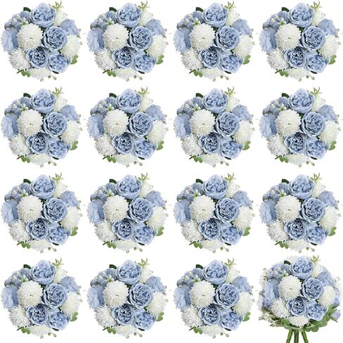 16 Bundles Artificial Flowers Peonies, Silk Faux Peony Bulk Floral Arrangements Bundles Fake Peonies for DIY Bouquet for Vase Centerpiece Home Wedding Party Centerpiece(White) in Saudi Arabia
