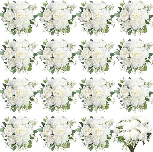 16 Bundles Artificial Flowers Peonies, Silk Faux Peony Bulk Floral Arrangements Bundles Fake Peonies for DIY Bouquet for Vase Centerpiece Home Wedding Party Centerpiece(White) in Saudi Arabia