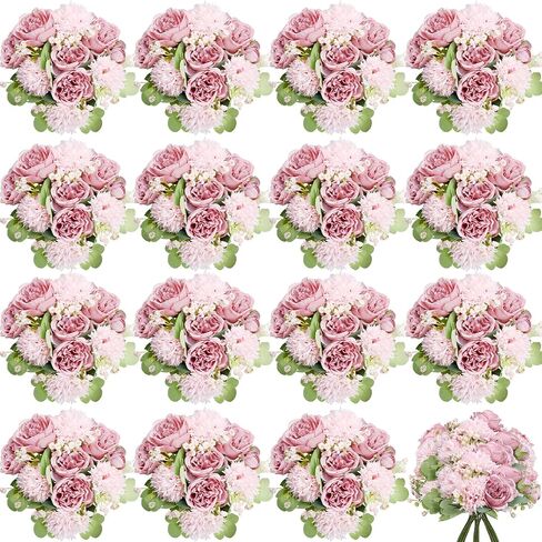 16 Bundles Artificial Flowers Peonies, Silk Faux Peony Bulk Floral Arrangements Bundles Fake Peonies for DIY Bouquet for Vase Centerpiece Home Wedding Party Centerpiece(White) in Saudi Arabia