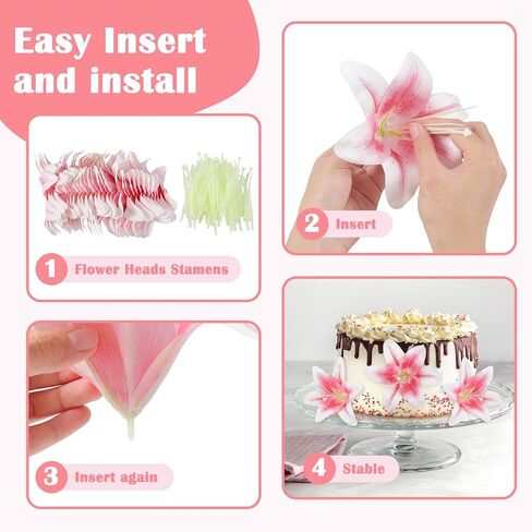 32 Pack Large Artificial Lilies Flower Heads with Realistic Stamens 5.5" Faux Fake Lily Silk Flower Heads Bulk with Butterfly for DIY Crafts Cake Wedding Bridal Wreaths Table Home Party Decoration in Saudi Arabia