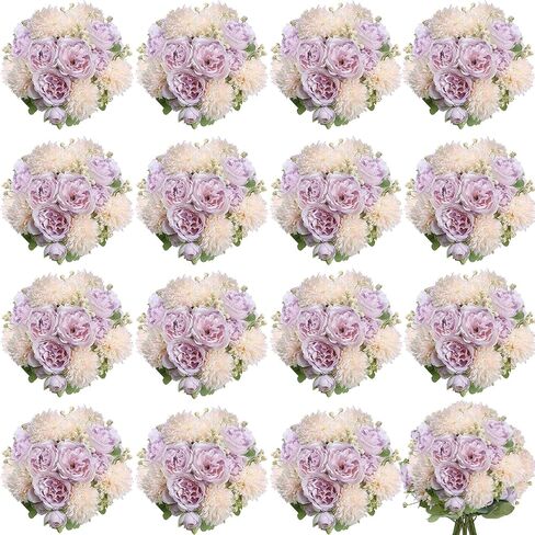 16 Bundles Artificial Flowers Peonies, Silk Faux Peony Bulk Floral Arrangements Bundles Fake Peonies for DIY Bouquet for Vase Centerpiece Home Wedding Party Centerpiece(White) in Saudi Arabia