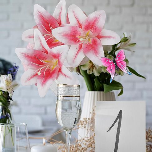 32 Pack Large Artificial Lilies Flower Heads with Realistic Stamens 5.5" Faux Fake Lily Silk Flower Heads Bulk with Butterfly for DIY Crafts Cake Wedding Bridal Wreaths Table Home Party Decoration in Saudi Arabia