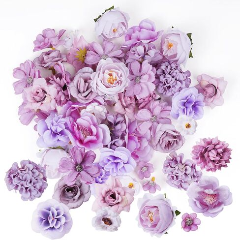 Faux Flower Heads Small Artificial Flowers for Crafts Mini Silk Fabric Floral Heads Fake Rose Daisy Peony for Garland Wedding Party Wreath Graduation DIY Party Home Decor(48 Pcs, Pink) in Saudi Arabia