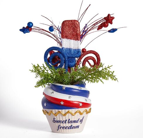 WDS WONDROUS 4th of July Centerpiece for Tables Red White and Blue Patriotic Flowers Decorations with Cupcake Vase, Resin Vase Shiny Popsicle Star Flowers for Independence Day Summer Memorial Day in Saudi Arabia