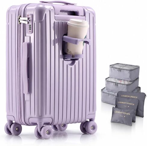 Carry on Luggage 22x14x9 Airline Approved with Wheels for Women Men, 20 Inch Lightweight PC Hard Shell Carry-on Suitcase with Cup Holder & TSA Lock, Rolling Suit Case for Short Trips, Beige in Kuwait