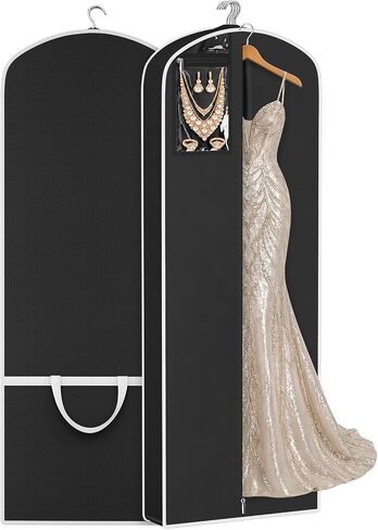 SLEEPING LAMB 70'' Wedding Dress Garment Bag with Large PVC Pocket, Long Dress Bag for Gowns for Closet Storage and Travel, Hanging Clothes Cover with 4'' Gusset, Black in Saudi Arabia