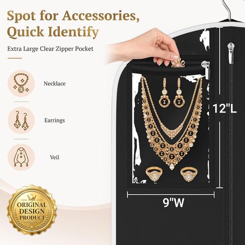 SLEEPING LAMB 70'' Wedding Dress Garment Bag with Large PVC Pocket, Long Dress Bag for Gowns for Closet Storage and Travel, Hanging Clothes Cover with 4'' Gusset, Black in Saudi Arabia