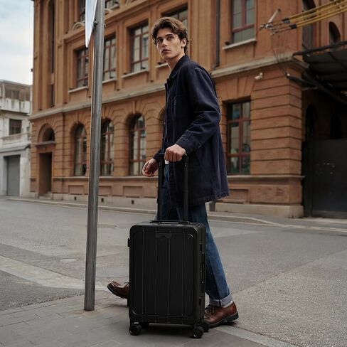 Top Opening PC Hard Shell 20-inch International Carry On Luggage - Zipperless, Aluminum Frame, No Zipper Suitcase, TSA Airline Approved Suitcases with Spinner Wheels (Black, Carry-On 20-Inch) in Saudi Arabia