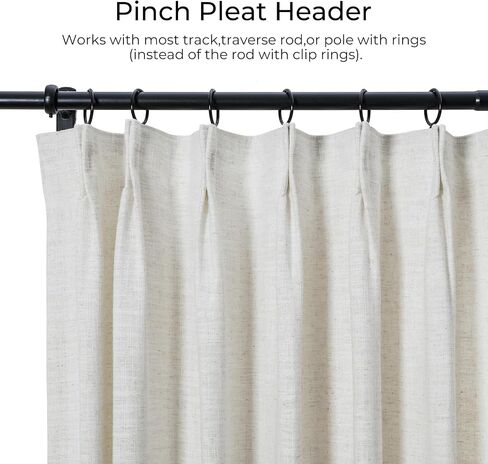 TWOPAGES 52 W x 96 L inch Pinch Pleated Light Filtering Curtain Linen Textured Unlined Drapes for Living Room Bedroom Indoor Window and Door,(1 Panel),Ivory White in Saudi Arabia