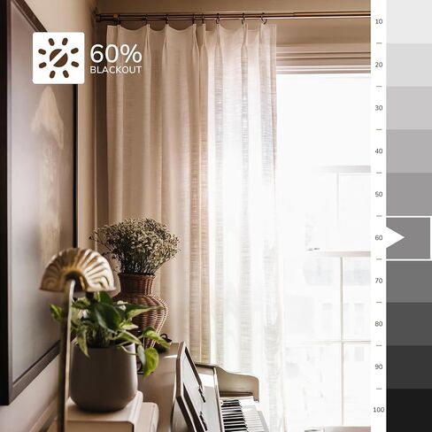 TWOPAGES 52 W x 96 L inch Pinch Pleated Light Filtering Curtain Linen Textured Unlined Drapes for Living Room Bedroom Indoor Window and Door,(1 Panel),Ivory White in Saudi Arabia