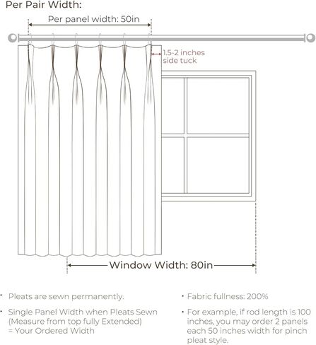 TWOPAGES 52 W x 96 L inch Pinch Pleated Light Filtering Curtain Linen Textured Unlined Drapes for Living Room Bedroom Indoor Window and Door,(1 Panel),Ivory White in Saudi Arabia