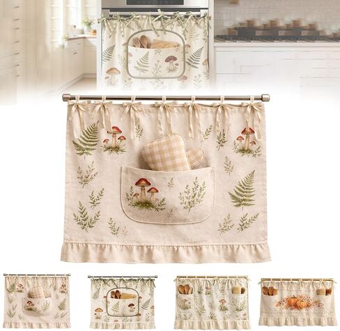 Oven Skirt Curtain with Pockets, Handmade Oven Skirts, Modern Farmhouse Kitchen Decor, Ribbon Ties, Tabs & Ruffled Trim, for Dishwashers, Washing Machines & Ranges, Hide Clutter (#C) in Kuwait