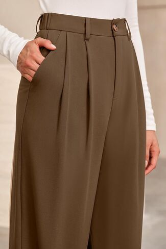 سراويل Arach & Cloz النسائية خفيفة الوزن من مزيج الصوف بخصر مطاطي وأرجل مستقيمة للأعمال غير رسمية 2026 in Kuwait
