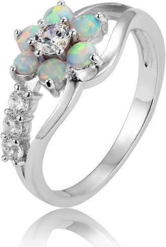 Opal Flower Sapphire Gemstone Birthstone Rings for Women Elegance 925 Sterling Silver Plated Bridal Princess Wedding Engagement Party Ring in Saudi Arabia