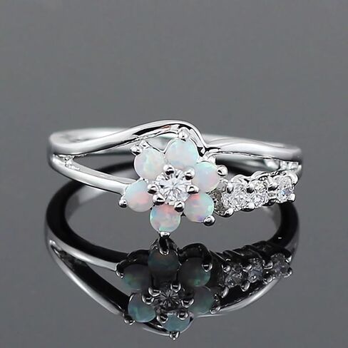 Opal Flower Sapphire Gemstone Birthstone Rings for Women Elegance 925 Sterling Silver Plated Bridal Princess Wedding Engagement Party Ring in Saudi Arabia