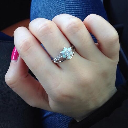 Opal Flower Sapphire Gemstone Birthstone Rings for Women Elegance 925 Sterling Silver Plated Bridal Princess Wedding Engagement Party Ring in Saudi Arabia